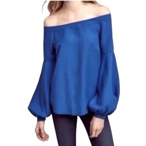 Floreat Women's Off-Shoulder Royal Blue Top Linen Blend Style OB560173 Size 14